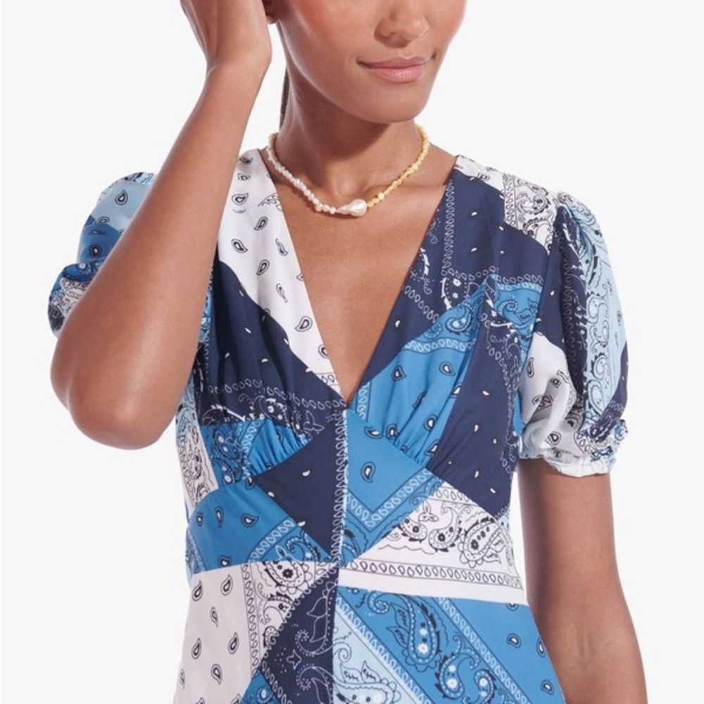 Staud Milla Dress - Blue Patchwork Bandana Capri